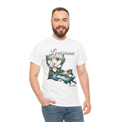 Louisiana Watercolor Tee, Alligator Swamp Graphic, Magnolia State Flower Shirt,