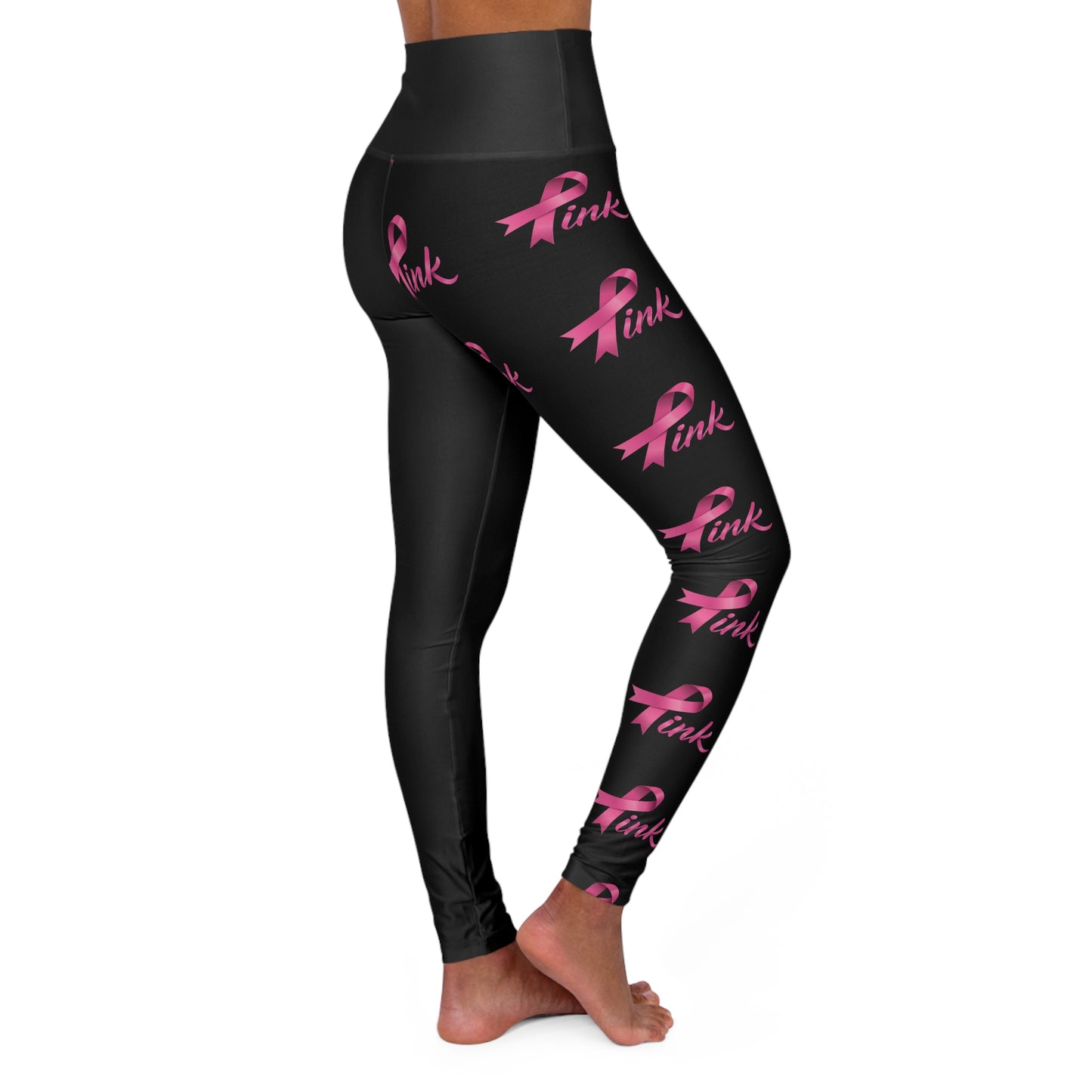 Pink Ribbon High Waisted Yoga Leggings Breast Cancer Awareness