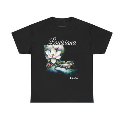 Louisiana Watercolor Tee, Alligator Swamp Graphic, Magnolia State Flower Shirt,