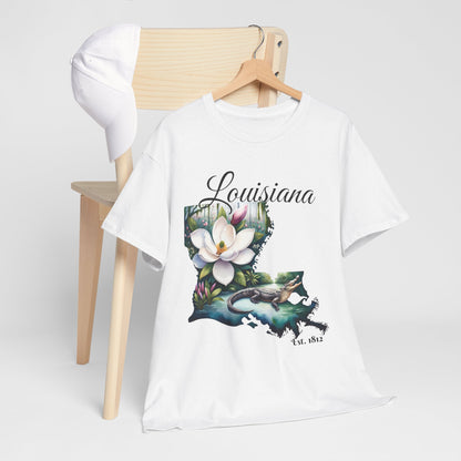 Louisiana Watercolor Tee, Alligator Swamp Graphic, Magnolia State Flower Shirt,