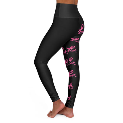 Pink Ribbon High Waisted Yoga Leggings Breast Cancer Awareness