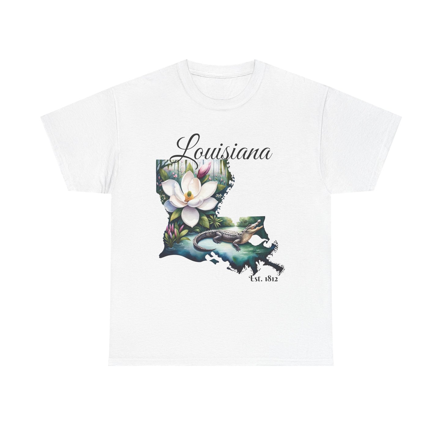 Louisiana Watercolor Tee, Alligator Swamp Graphic, Magnolia State Flower Shirt,