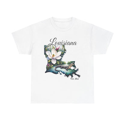 Louisiana Watercolor Tee, Alligator Swamp Graphic, Magnolia State Flower Shirt,