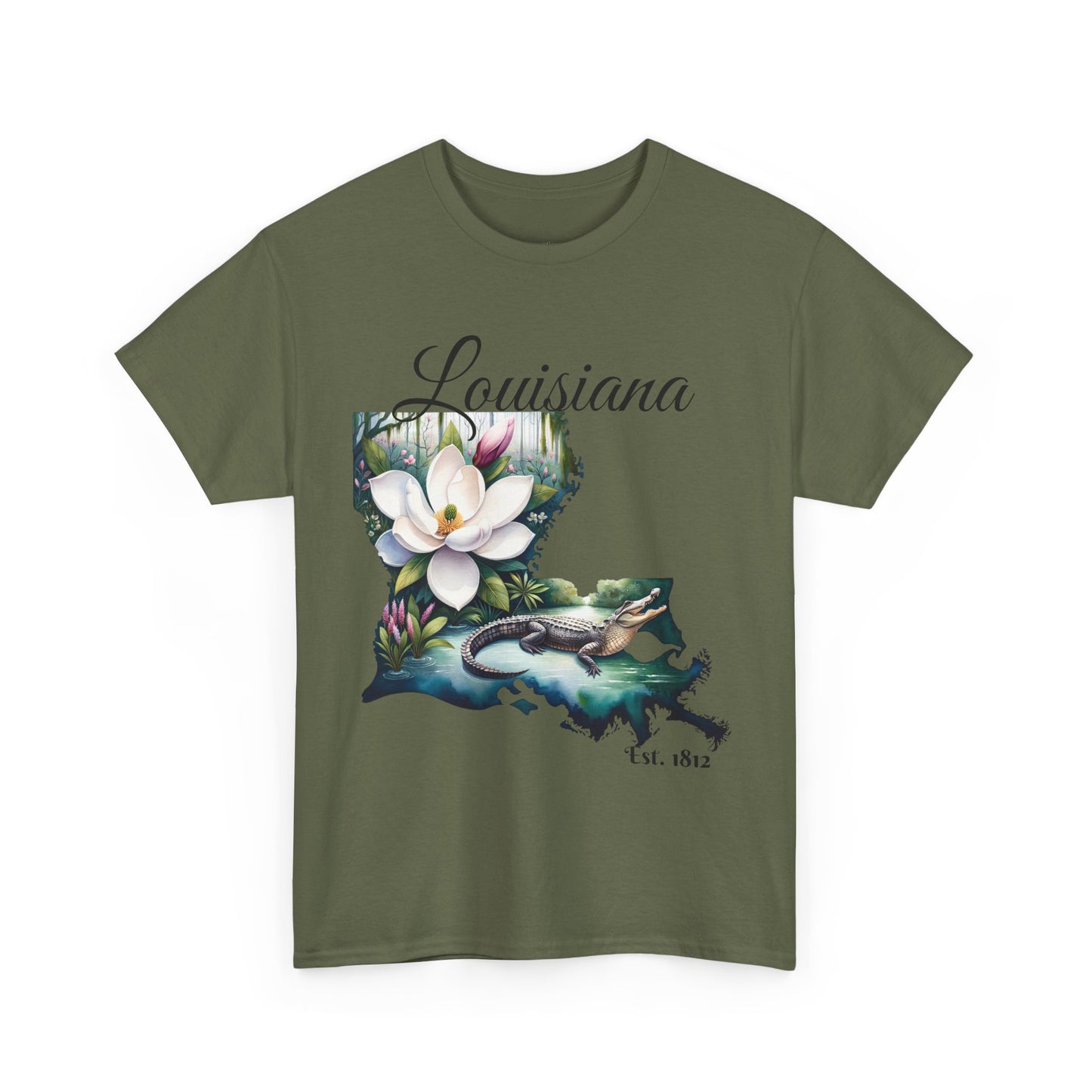 Louisiana Watercolor Tee, Alligator Swamp Graphic, Magnolia State Flower Shirt,