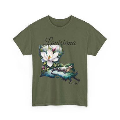 Louisiana Watercolor Tee, Alligator Swamp Graphic, Magnolia State Flower Shirt,