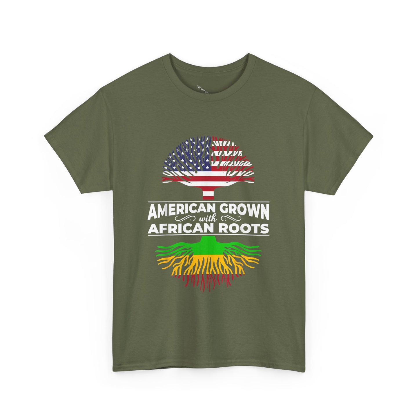 American Grown African Roots Tree Graphic Retro T-Shirt - Melanin Pride Black