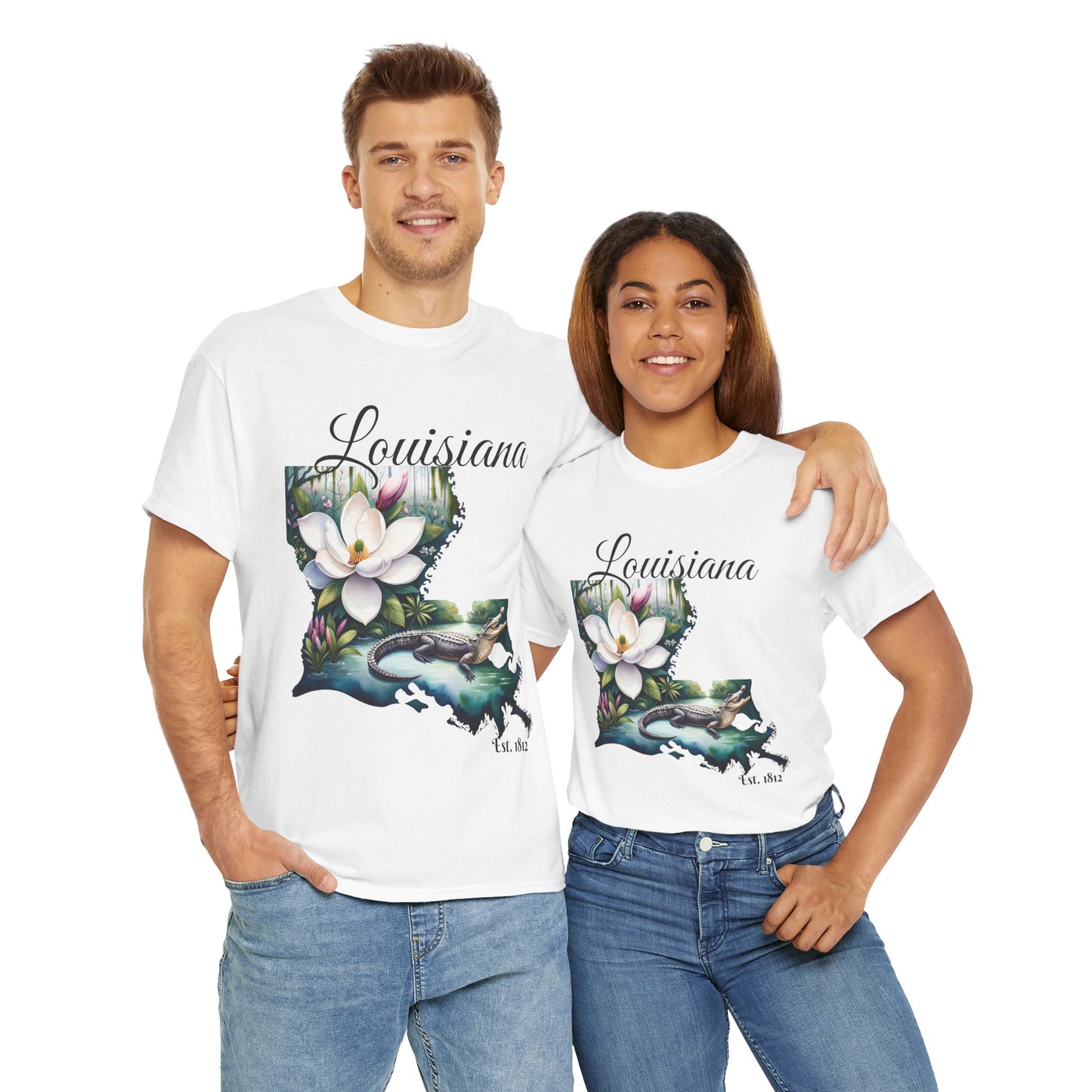 Louisiana Watercolor Tee, Alligator Swamp Graphic, Magnolia State Flower Shirt,