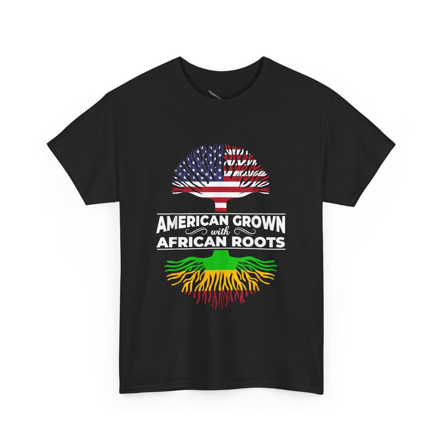 American Grown African Roots Tree Graphic Retro T-Shirt - Melanin Pride Black