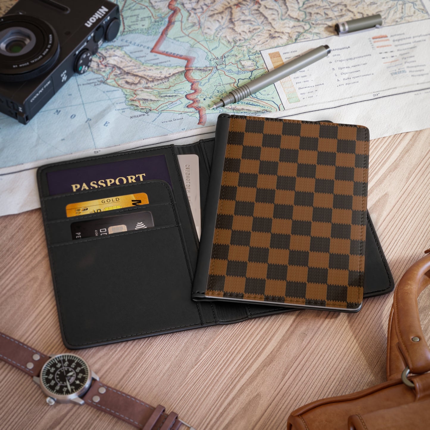 Patchwork Passport Cover, Travel Wallet Holder, Chess Pattern Organizer