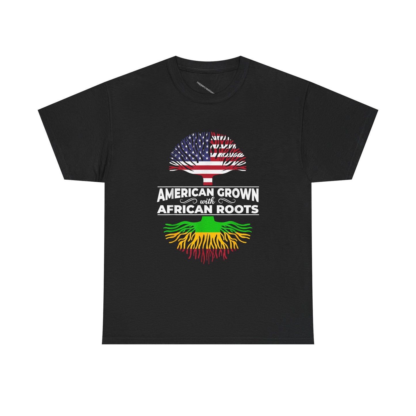 American Grown African Roots Tree Graphic Retro T-Shirt - Melanin Pride Black