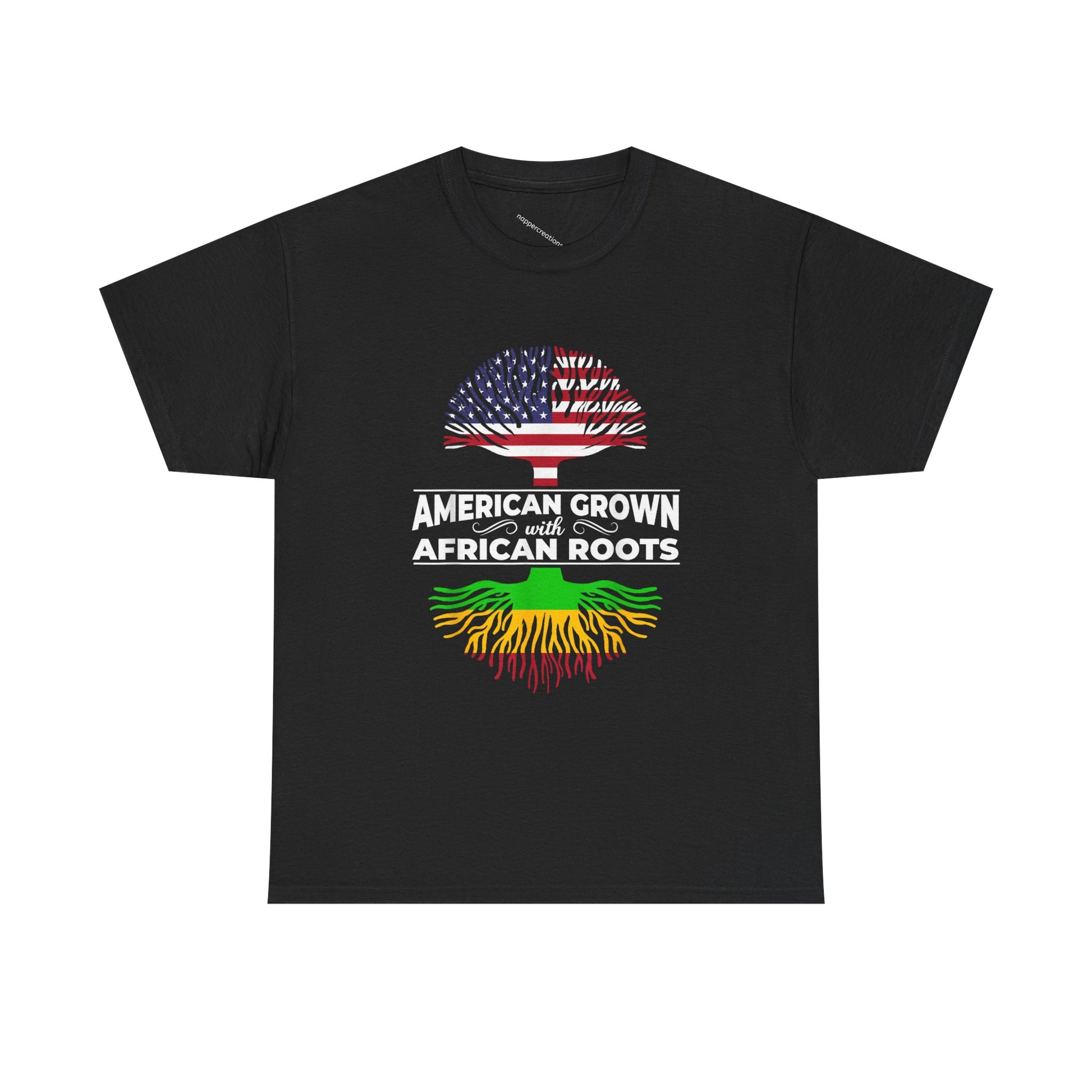 American Grown African Roots Tree Graphic Retro T-Shirt - Melanin Pride Black