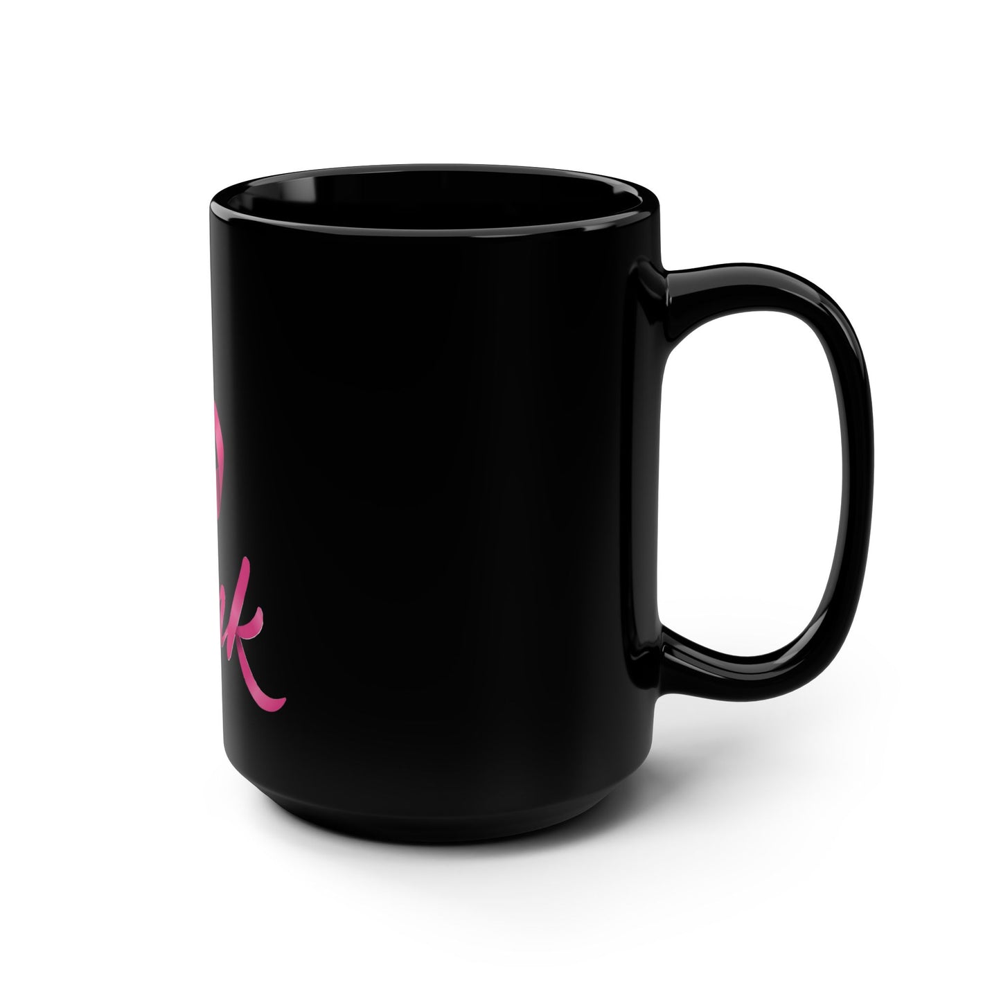 Think Pink Ribbon Breast Cancer Awareness Black Mug, 15oz