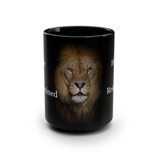 Lion Inspirational Motivational Black Mug, 15oz