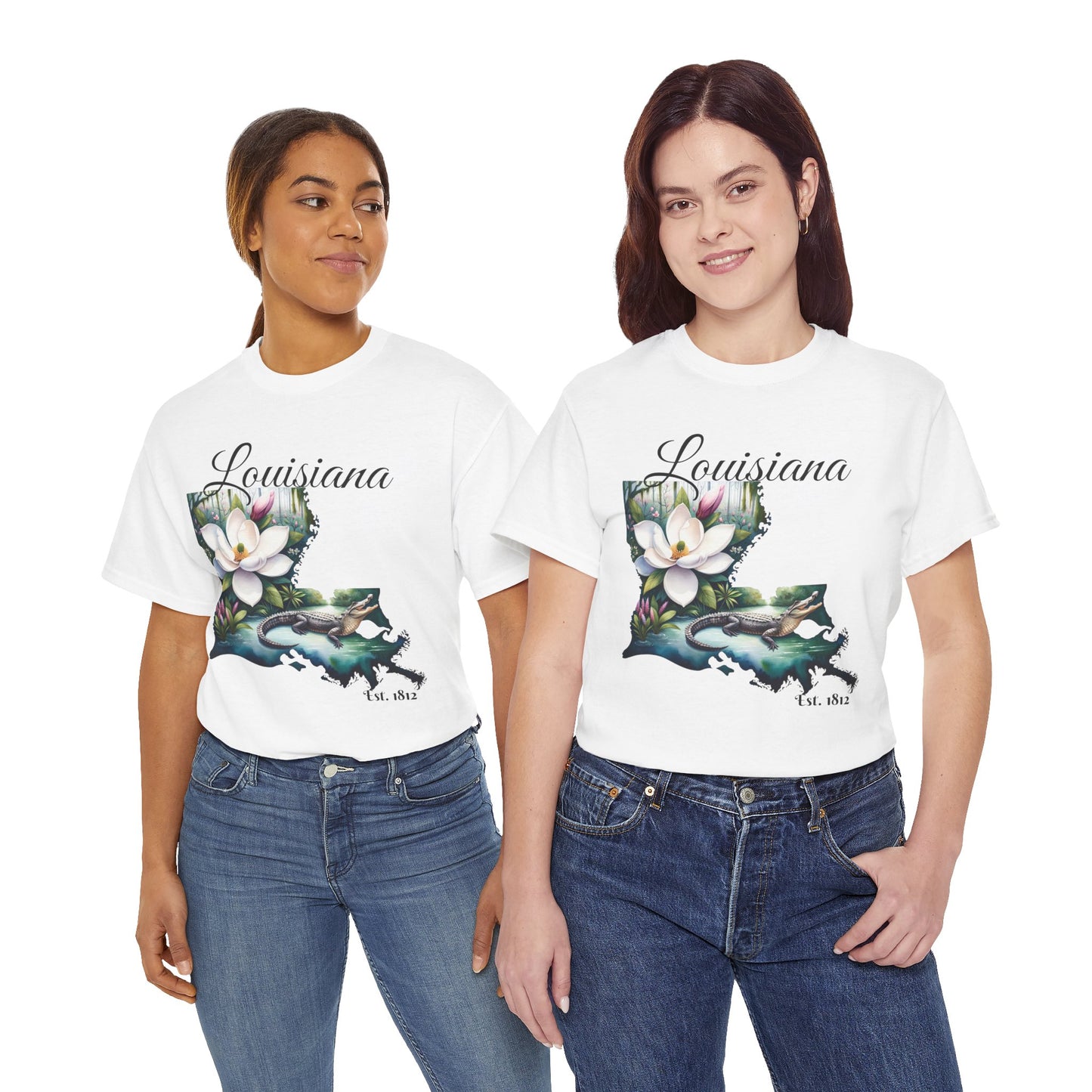 Louisiana Watercolor Tee, Alligator Swamp Graphic, Magnolia State Flower Shirt,