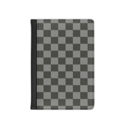 Gray Patchwork Passport Cover, Travel Wallet Holder, Chess Pattern Organizer