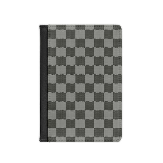 Gray Patchwork Passport Cover, Travel Wallet Holder, Chess Pattern Organizer