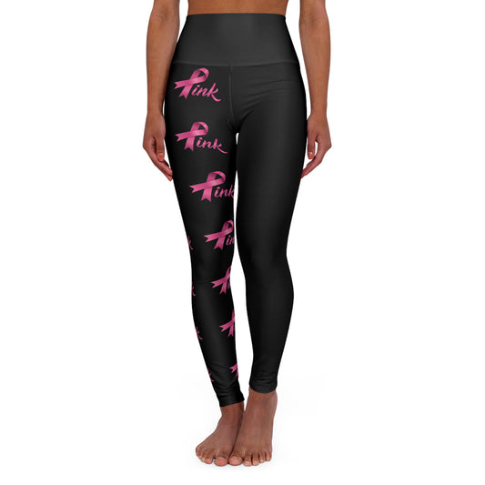 Pink Ribbon High Waisted Yoga Leggings Breast Cancer Awareness