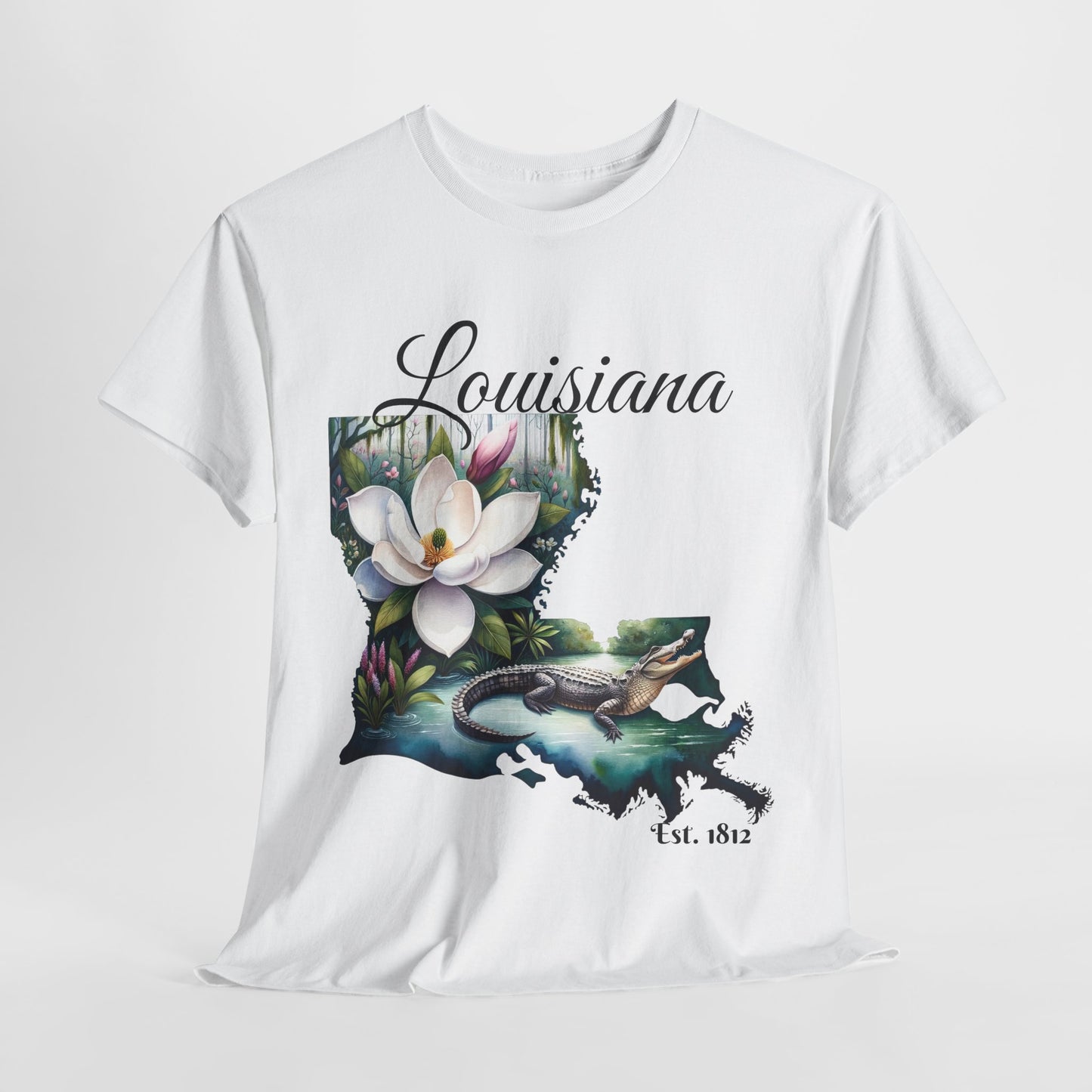 Louisiana Watercolor Tee, Alligator Swamp Graphic, Magnolia State Flower Shirt,