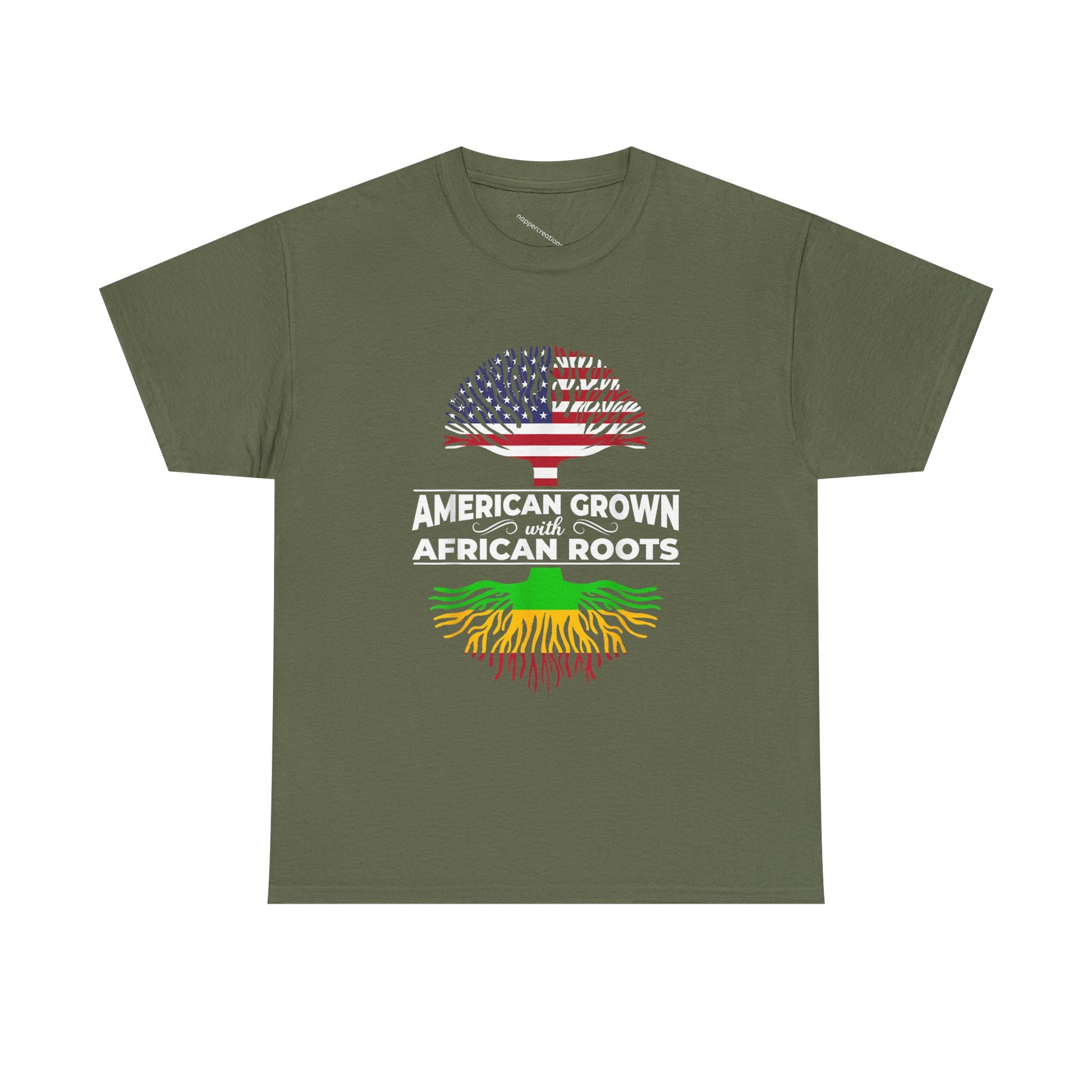 American Grown African Roots Tree Graphic Retro T-Shirt - Melanin Pride Black