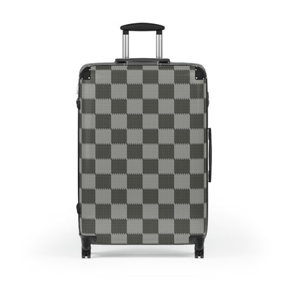 Gray Patchwork Suitcase, Stylish Expandable Luggage,  Fashionable Carry-On